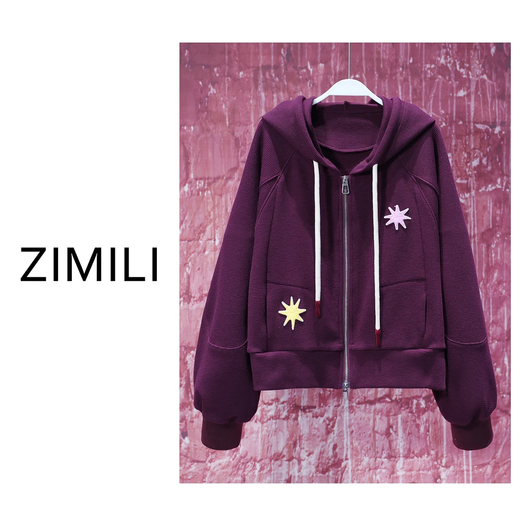 【亮哥女装】2025茄皮紫刺绣气质小香风插肩袖连帽外套5951-C9