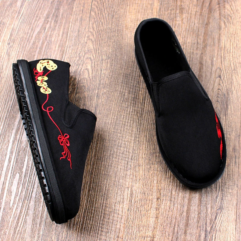 冬季新款加绒老北京布鞋男款手工软底保暖一脚蹬二棉布休闲开车鞋