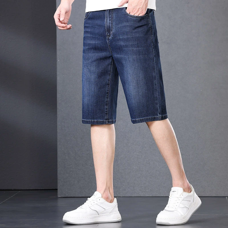 休闲中裤凉爽透气男士牛仔裤夏季短裤宽松加肥五分裤薄款