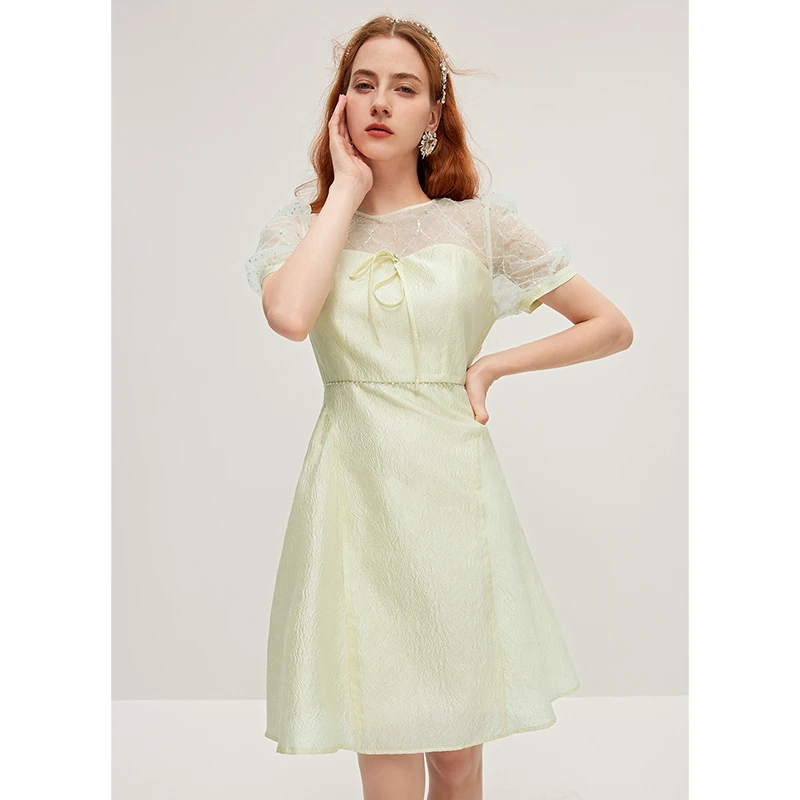 missCOCOON提花女夏蝴蝶结连衣裙6188