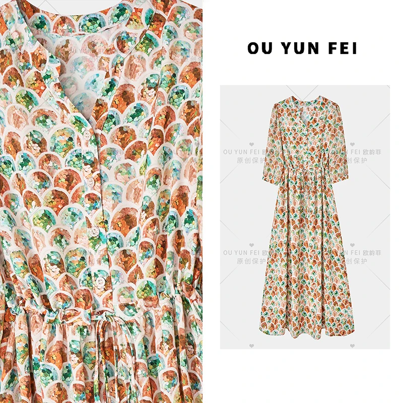 显瘦印花碎花洋气透气遮肉连衣裙夏季收腰时尚长裙HZ1203