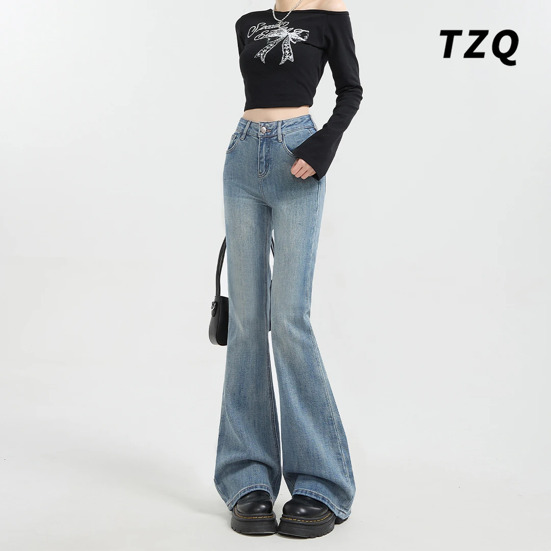 美式不贴腿微喇牛仔裤女款爆款2025新款高腰修身马蹄裤TZQ121747