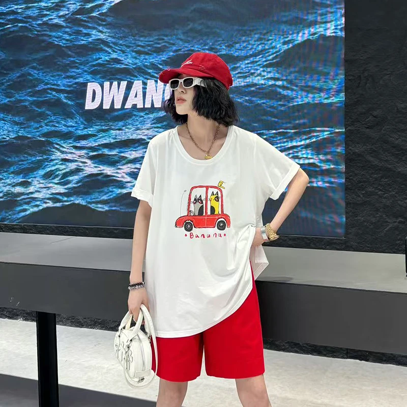 大码女装120斤到220斤高端圆领短袖T恤胖妹妹显瘦遮肚子减龄洋气