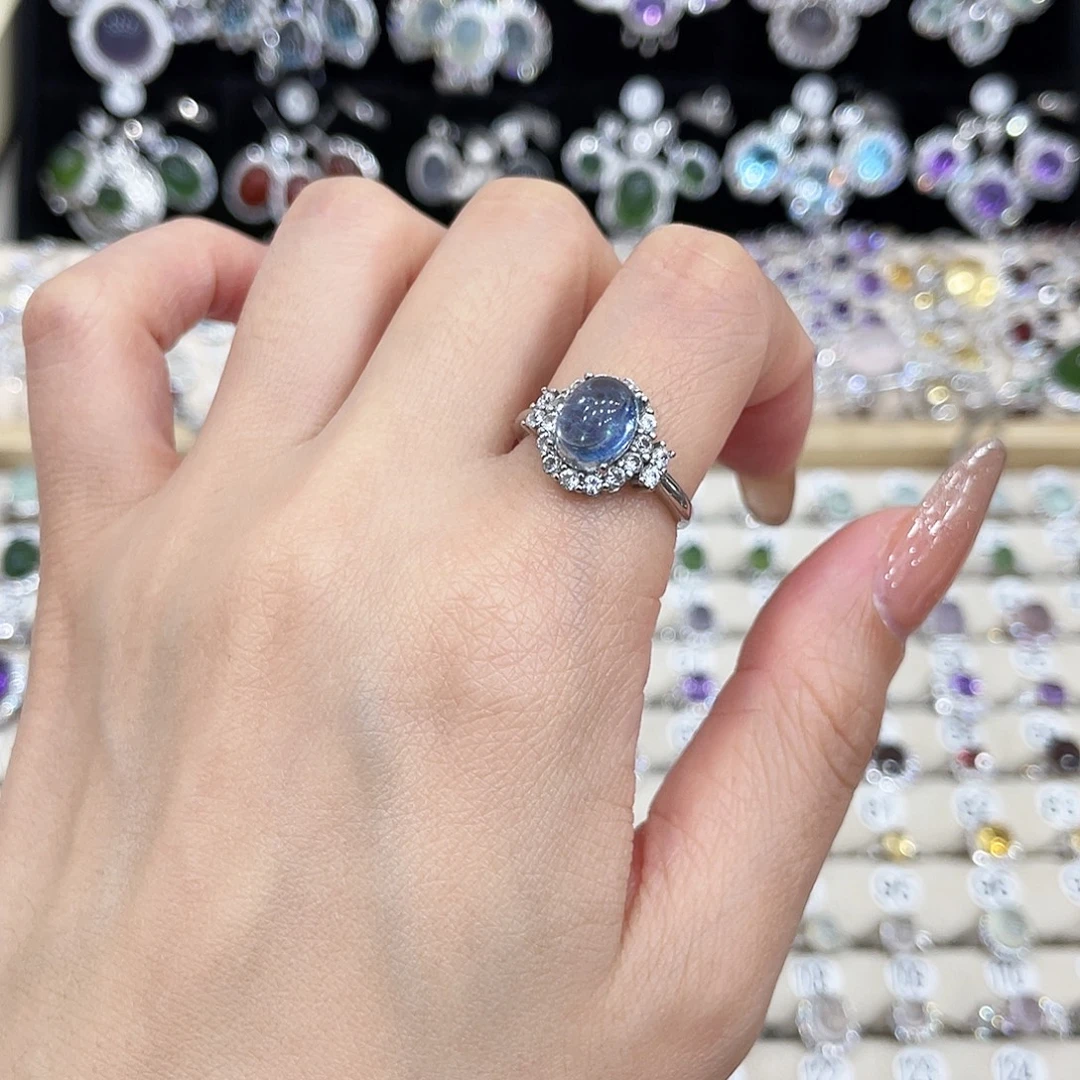 戒圈银S925镶嵌海蓝宝石