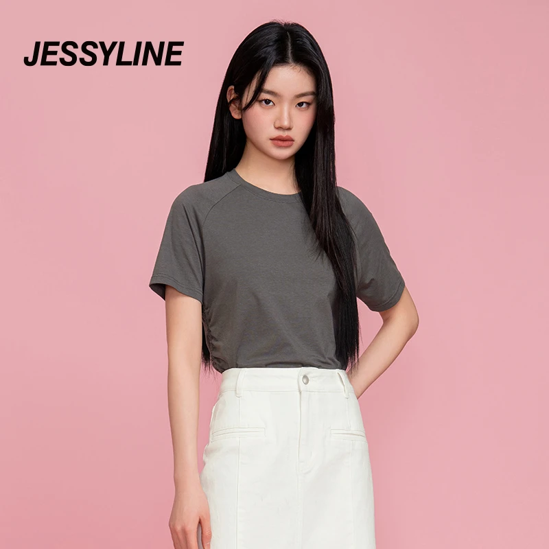 【羊羊专属】jessyline杰茜莱纯色百搭短袖T恤女夏新短款圆领上衣