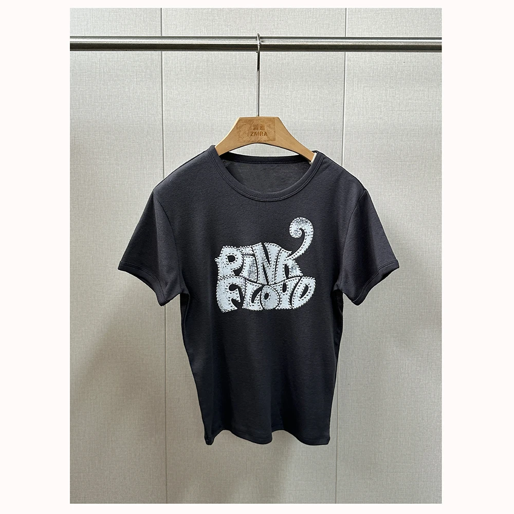 ML11768 夏季新款女士修身短款印花圆领短袖T恤女