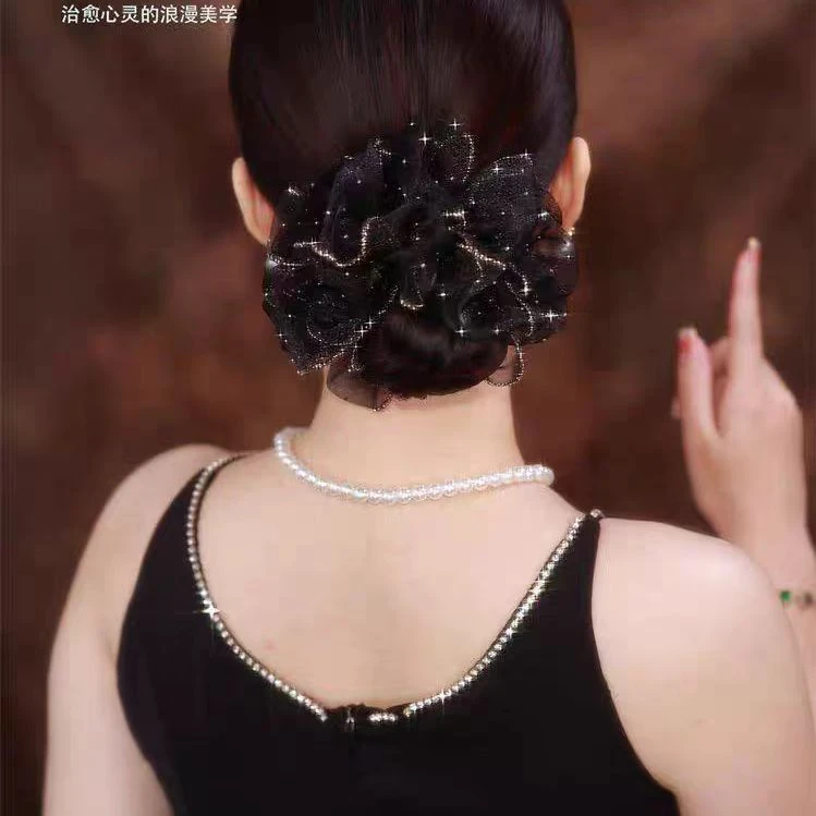 铂思亚同款超大号黑色蓬松发绳女花苞头绳马尾扎头发头饰发饰