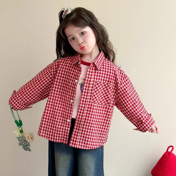女童春秋款薄款开学季衬衫外套2025新款宝宝洋气长袖秋装休闲衬衣
