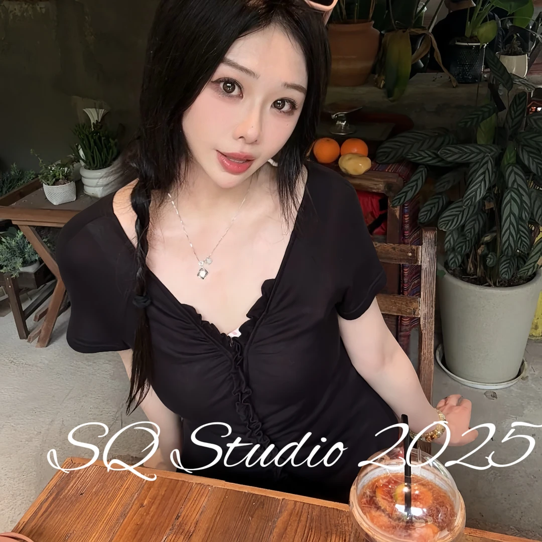 【裸感T】休闲黑色褶皱通勤显瘦百搭上衣--K777卡码拍大