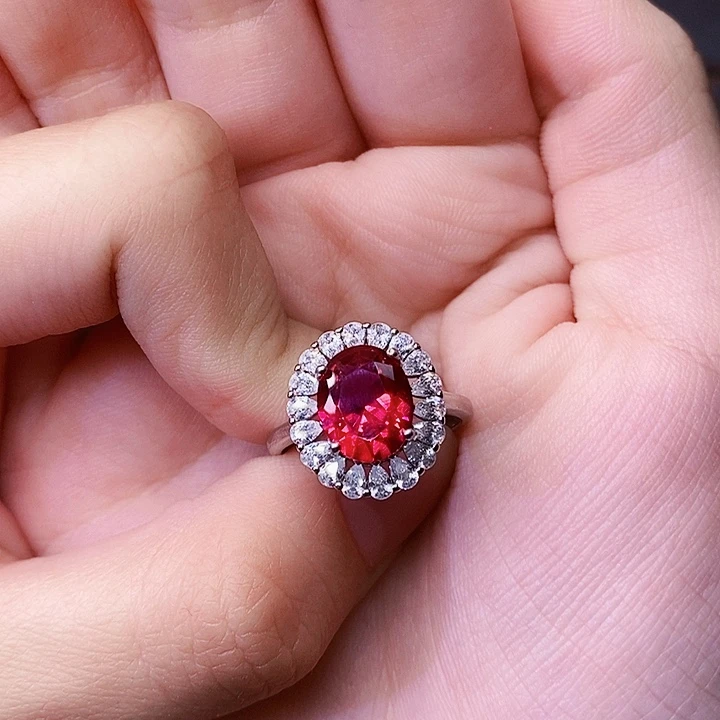 戒指银S925镶嵌红宝石