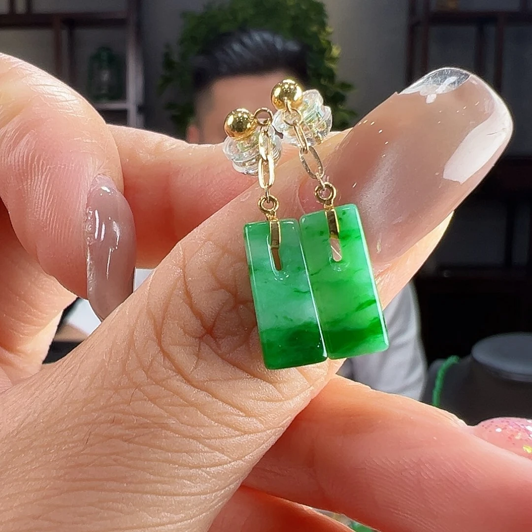翡翠18K金镶嵌耳饰耳环