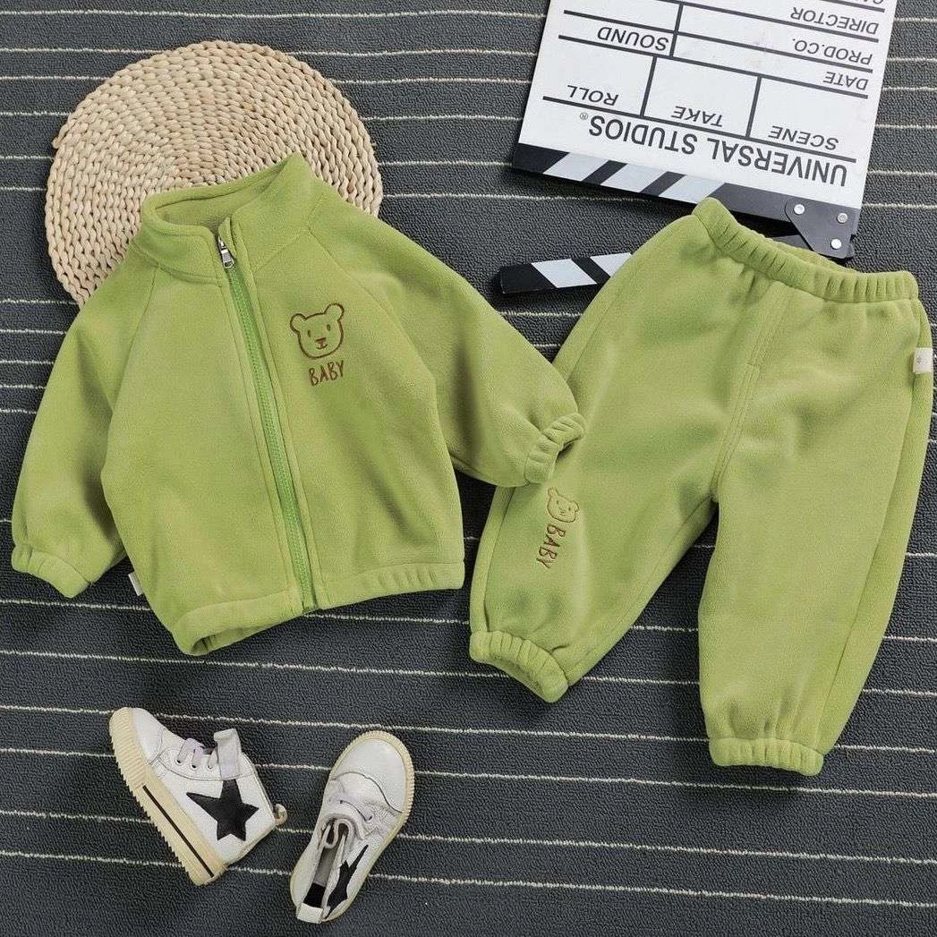 休闲风男童秋冬女童拉链套装春秋装女厚款男韩版纯色