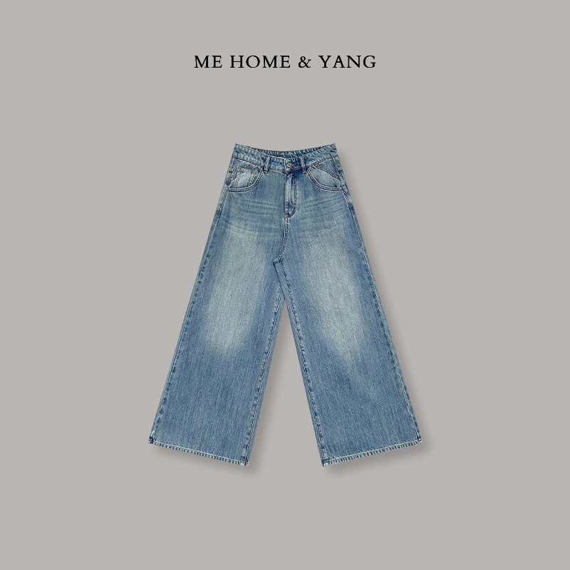 ME【极简随性阔腿裤】蓝色新款时尚百搭宽松显瘦休闲牛仔裤MEQS5779