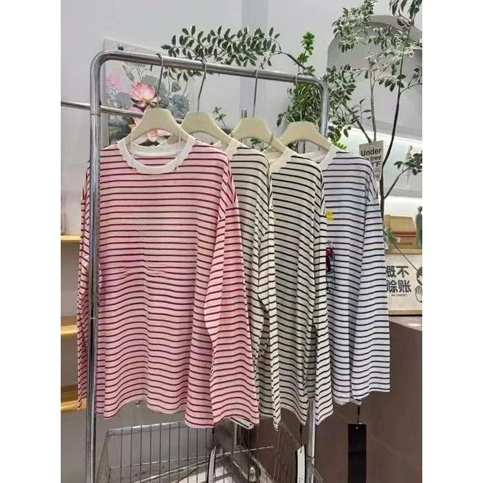 女款时尚百搭宽松条纹长袖T恤亲子B3361