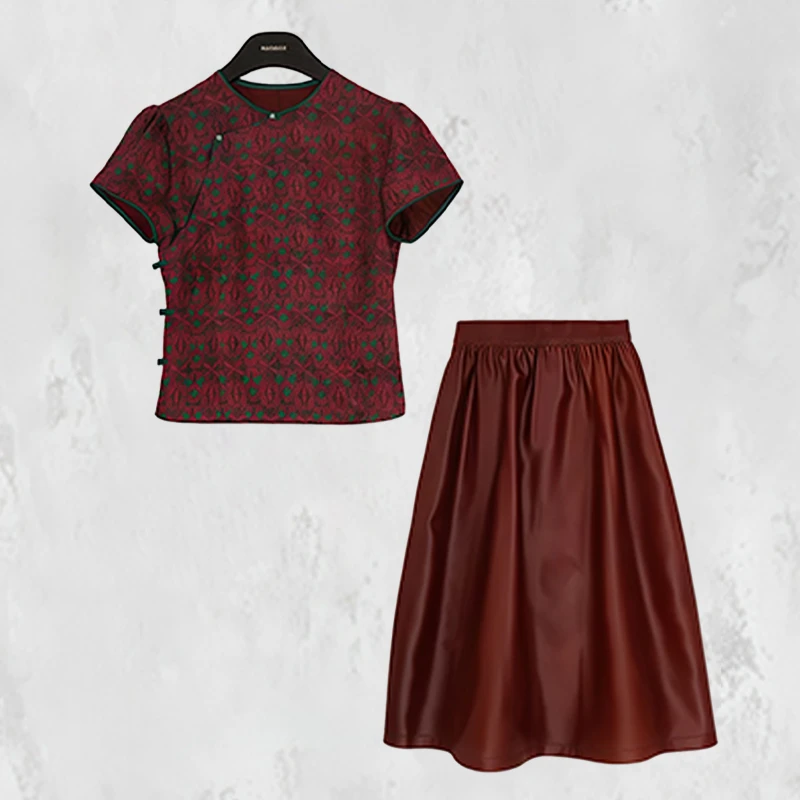 慵懒风百搭时尚套装女2026夏季新款国风盘扣百搭上衣半身裙两件套