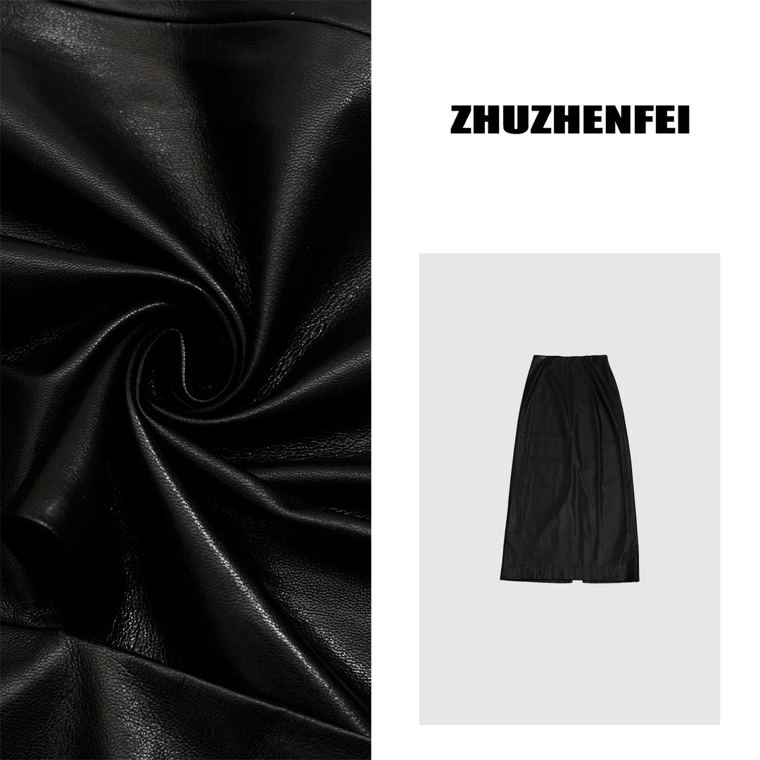 ZHUZHENFEI【复古摩登】黑色环保蛋白皮显瘦百搭半身裙Z351054