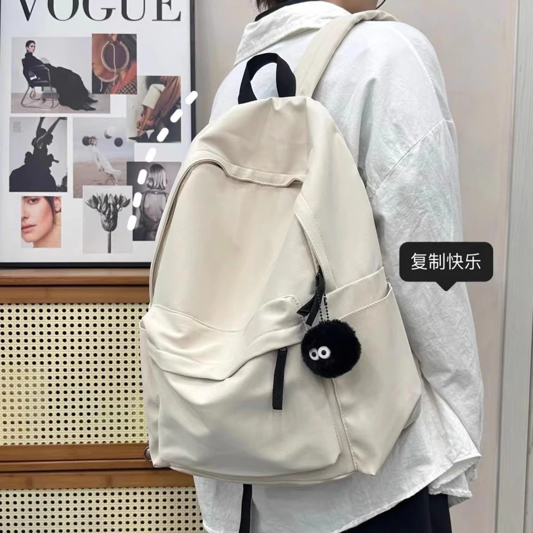 范哲萨日系书包少女古着感纯色双肩包校园学生背包男士简约大容量