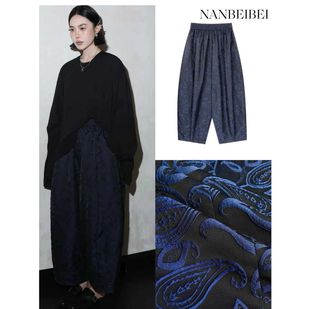 NanBeiBei '蓝色腰果花' 原创设计款刺绣蓝色腰果花松紧裤 001