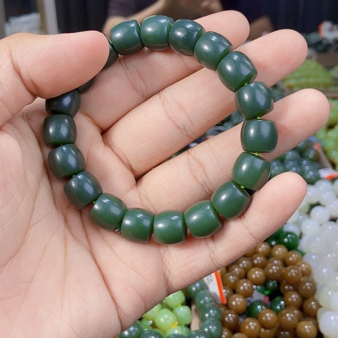 未镶嵌手串和田玉纯天然卡12新疆且末料沙枣青手串多样性发一