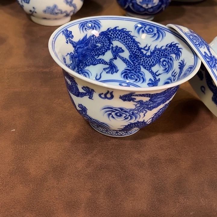 满工九龙盖碗手绘