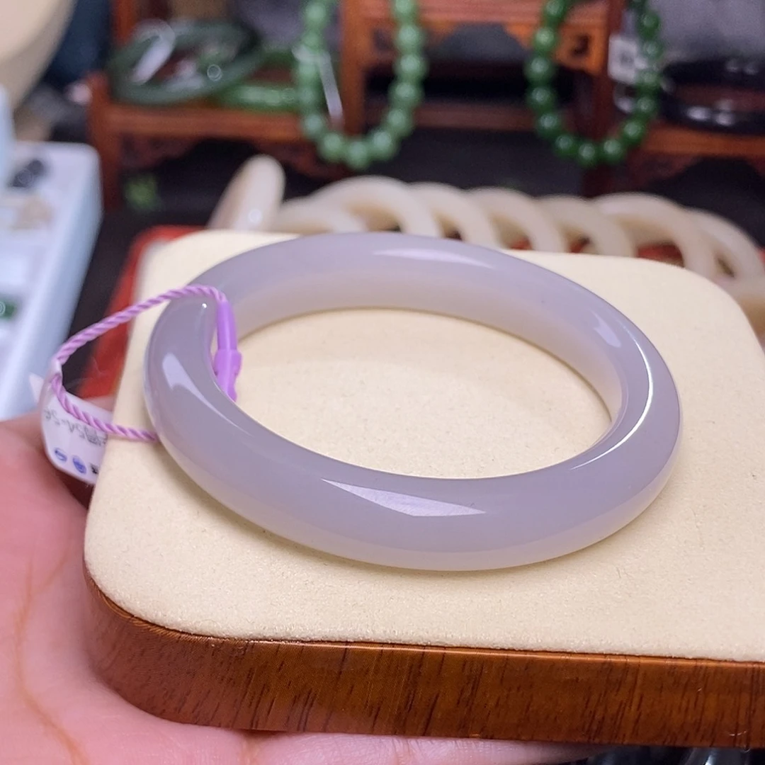 和田玉烟紫冰底老料手镯56圈未镶嵌