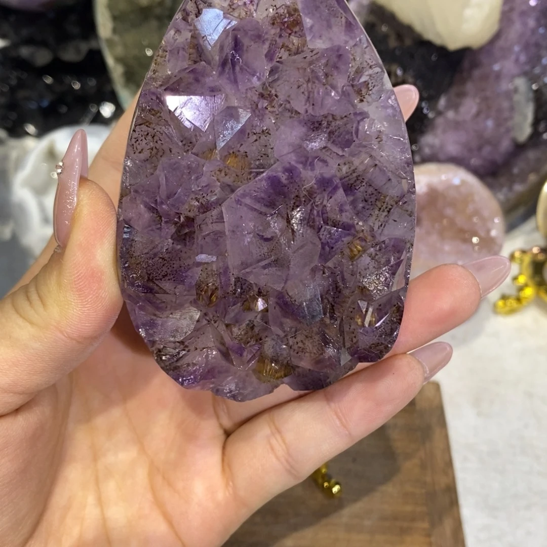 紫晶未镶嵌珠宝半成品全抛大牙钛金龙蛋