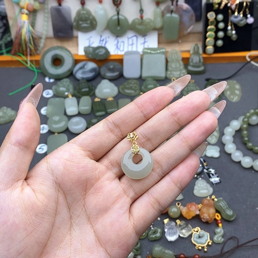 和田玉银S925镶嵌吊坠(不含链)