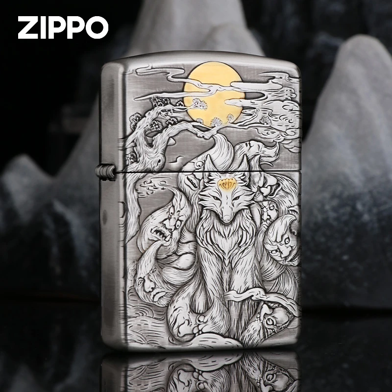 ZIPPO/之宝熏银盔甲机-九尾狐打火机皮质礼盒装防风友礼DY8710QT