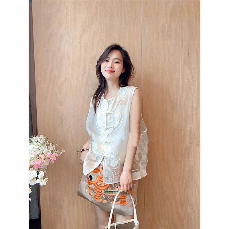 2025年夏季新款女装新中式国风刺绣马甲上衣裙子套装高端奢华大牌