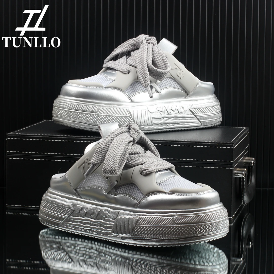 男鞋夏季新款厚底一脚蹬半拖鞋小众设计软底薄款网面休闲半托板鞋