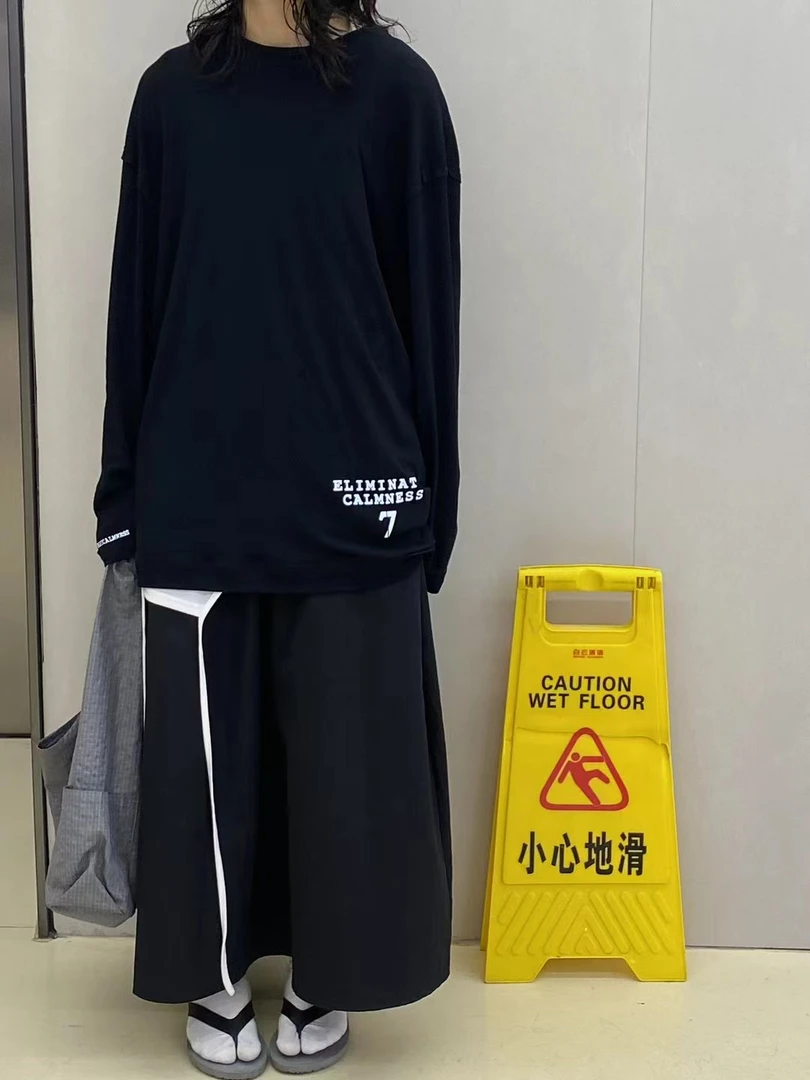 天丝麻防晒长袖宽松圆领百搭t桖港风复古ins日系夏季