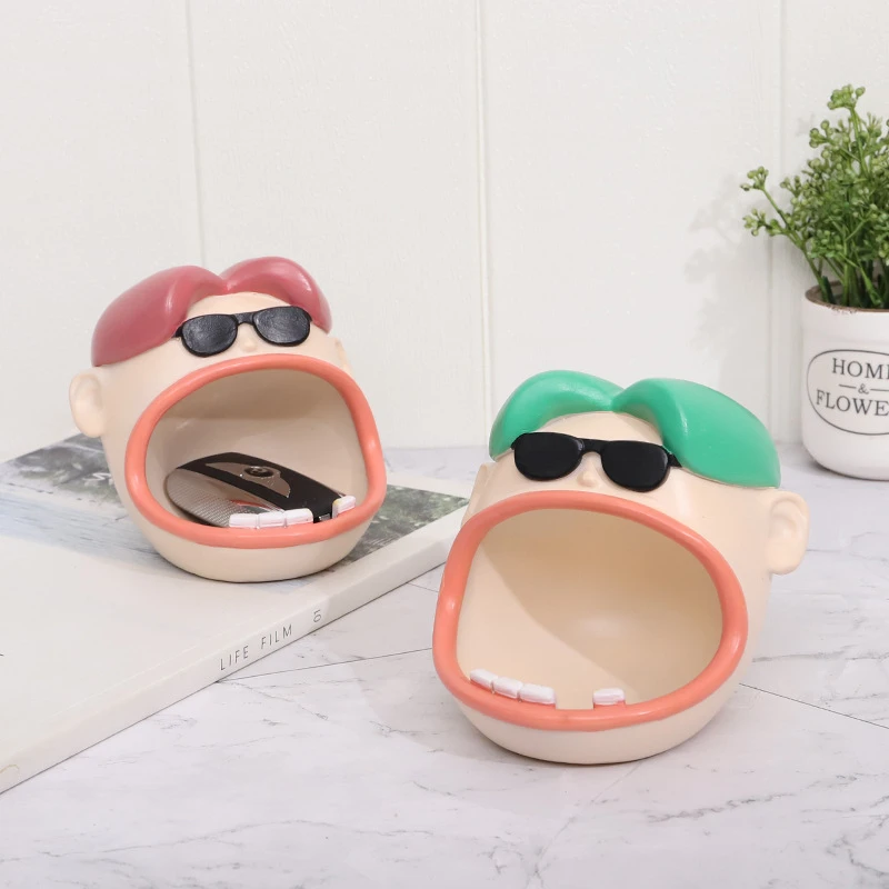 如果创意大嘴哥客厅烟灰缸卡通趣味家居装饰品玄关收纳盒摆件大号