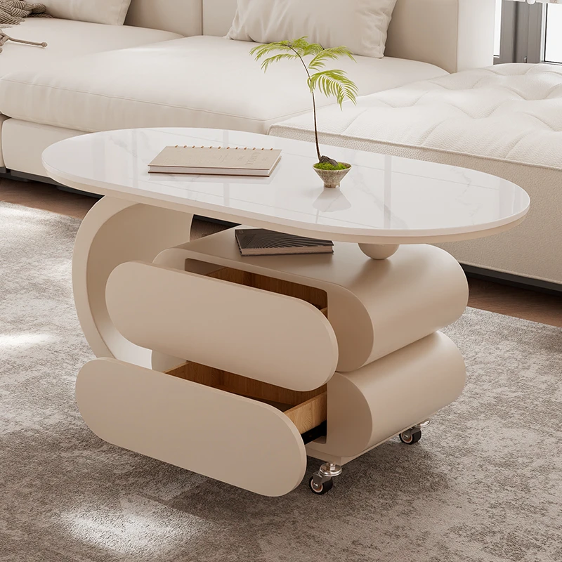 可移动茶几客厅家用法式轻奢高级感设计师极简椭圆形简约推车边几