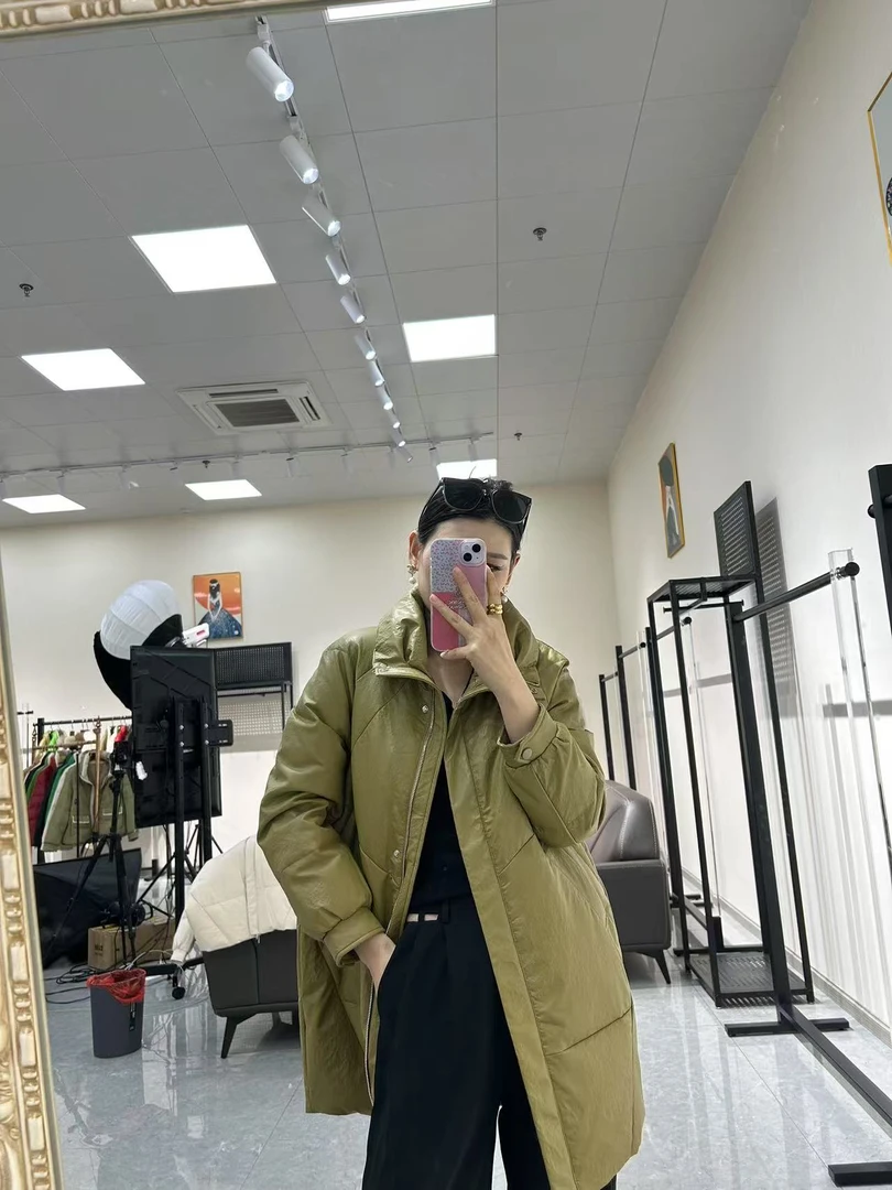 【反季清货】白鸭绒皮羽绒服宽松气质修身中长款82127-1