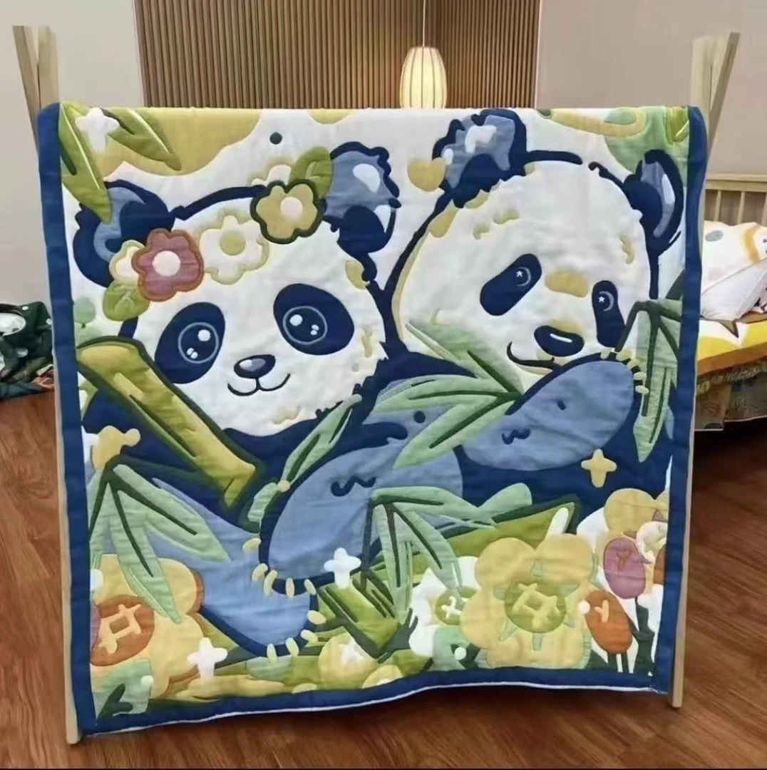 【丛林熊猫】120*150纯棉多层加厚面包被