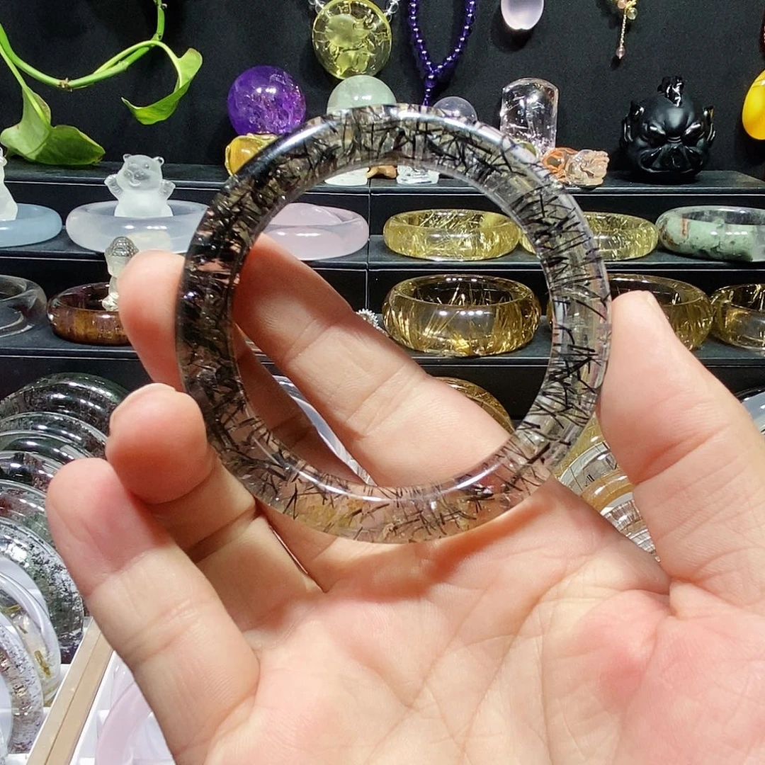 未镶嵌水晶手镯天然黑发晶水晶手镯55圈口