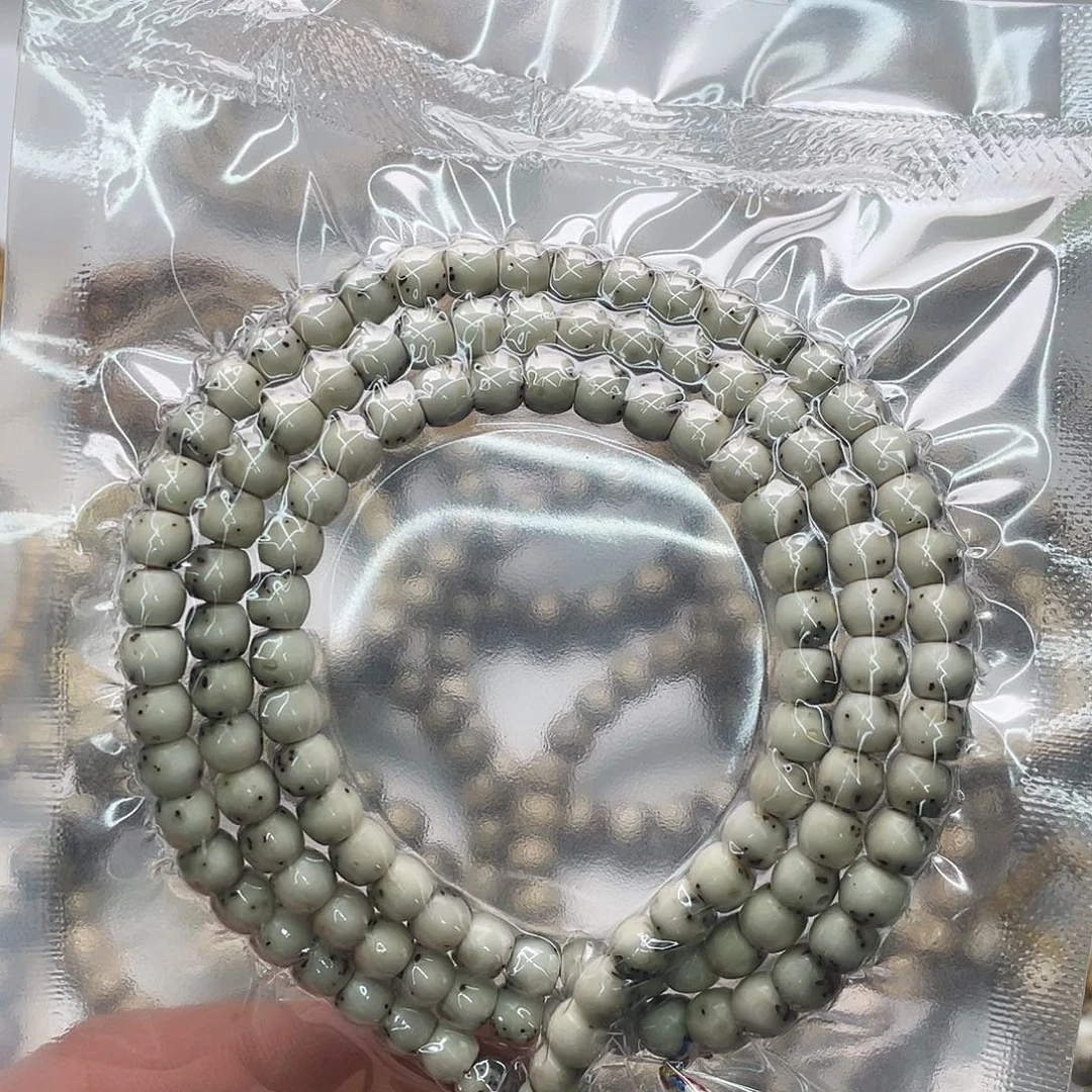 星月菩提吊坠绿包白6x5鼓珠108