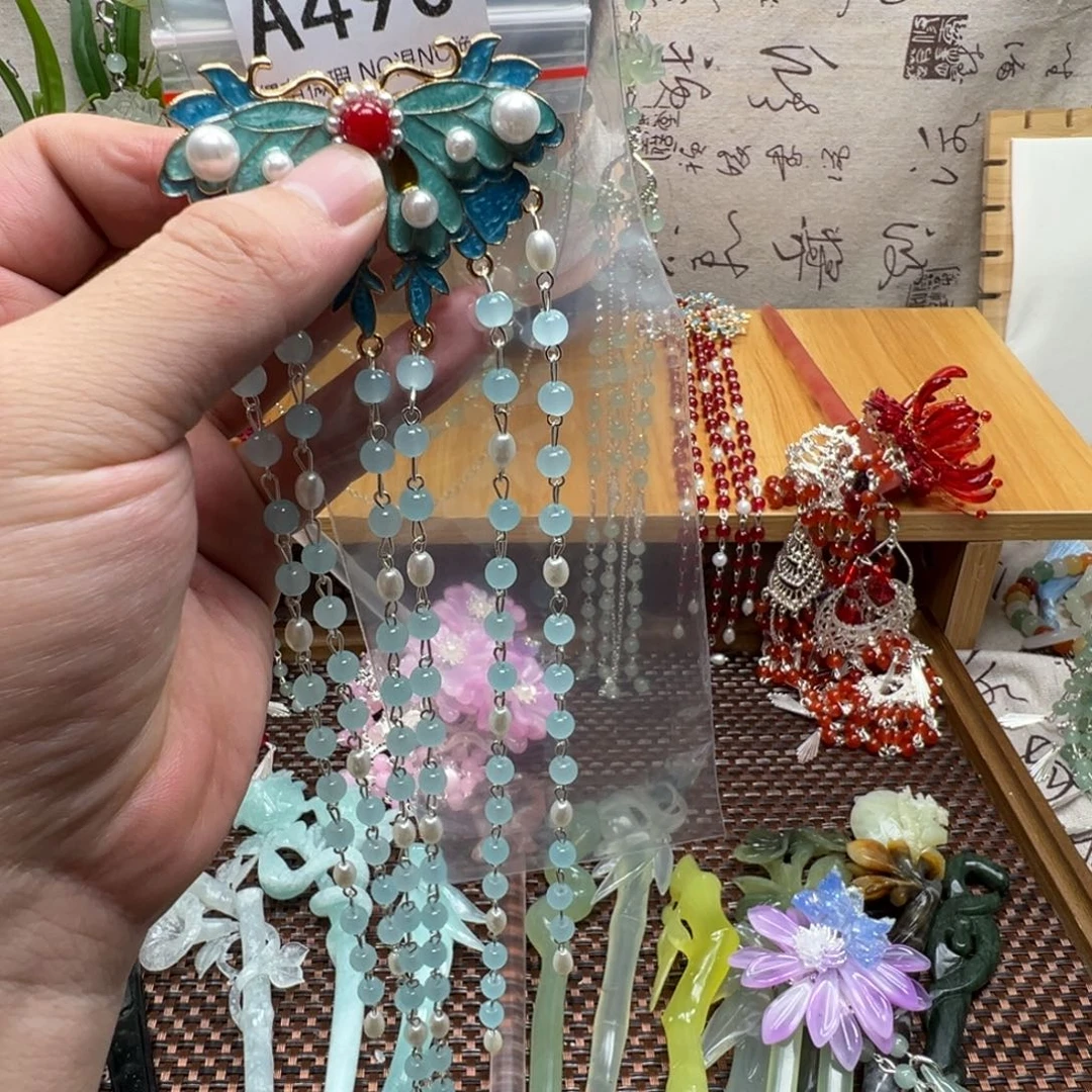 丫***头蛇纹石玉合金发饰