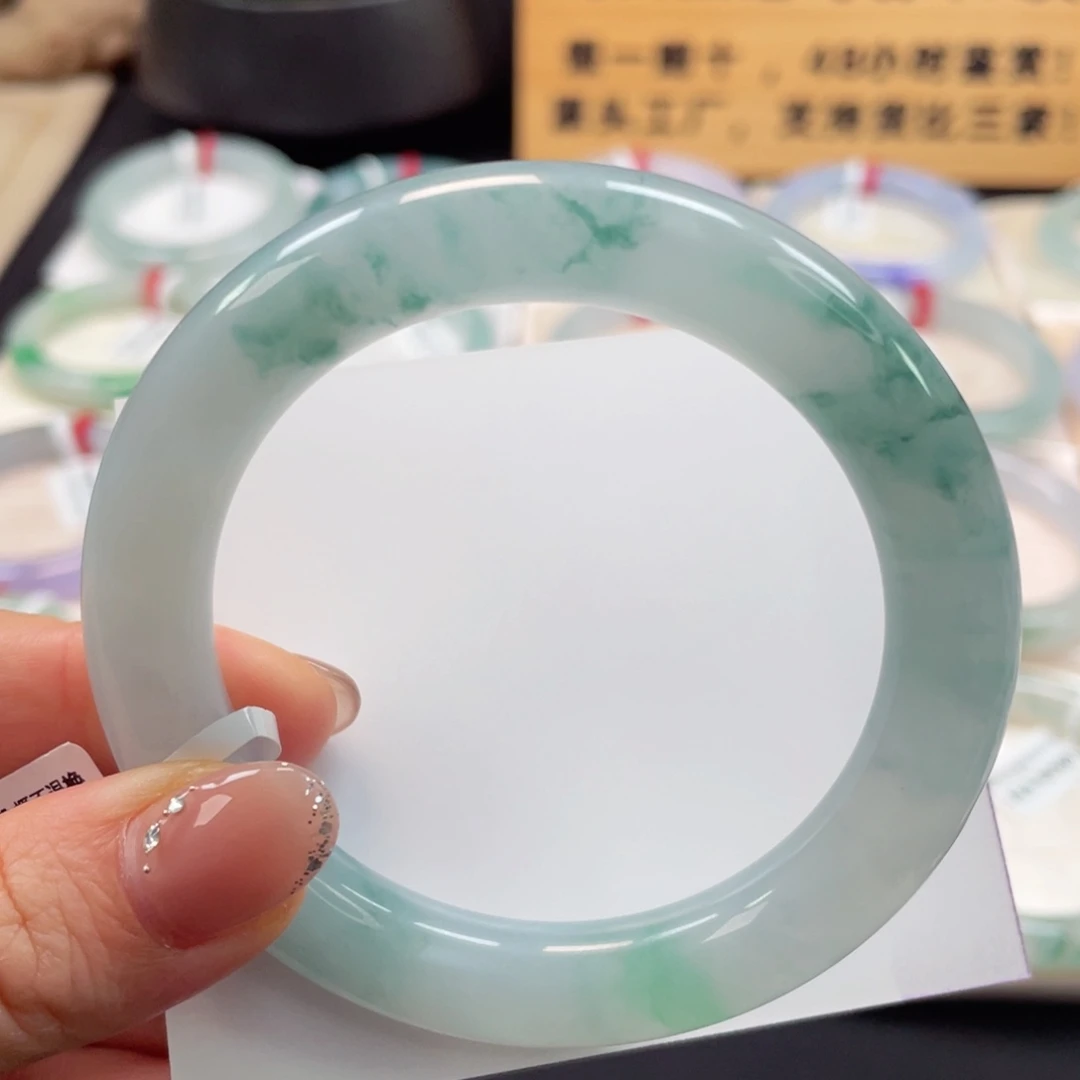 未镶嵌手镯翡翠7号老坑胶底冰飘蓝圆条强推