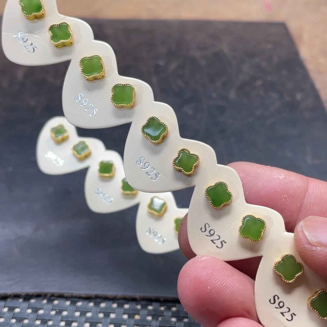 和田玉银S925镶嵌耳饰多样性发货拍一发一