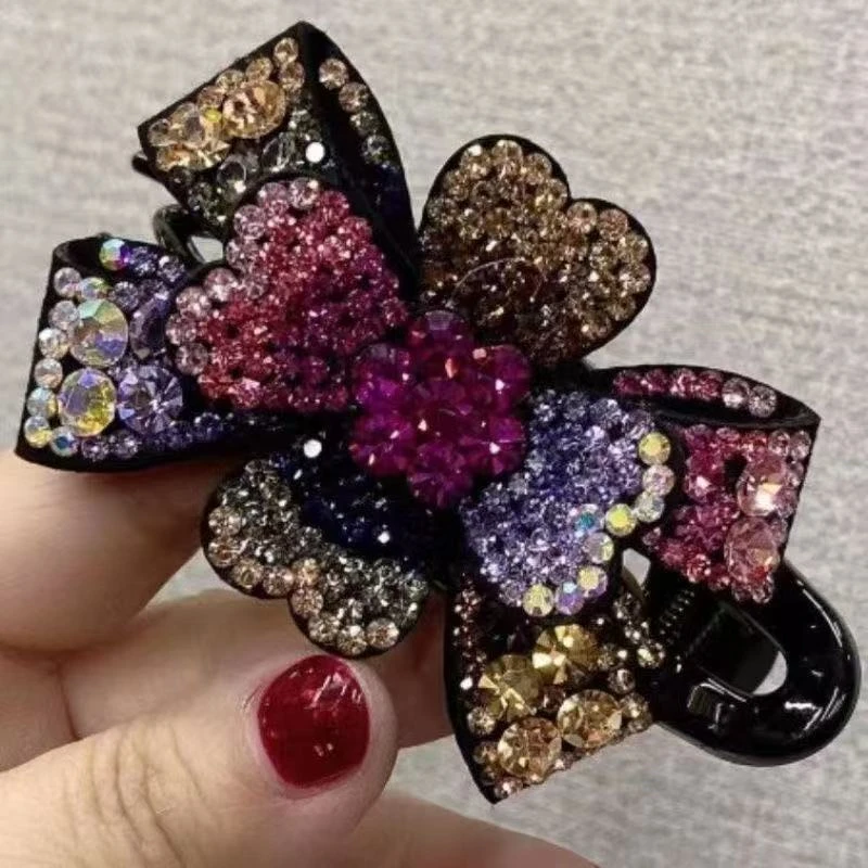 哈韩宅物带钻蝴蝶结发夹鸭嘴夹后脑勺盘发大鸭夹压夹优雅发饰