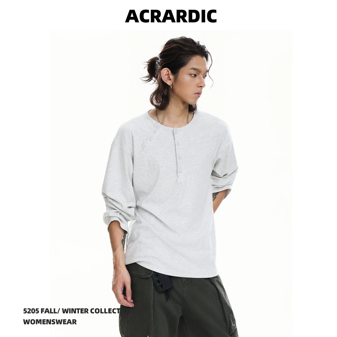 ACRARDIC多扣高智感亨利领长袖T恤男柔软cleanfit弹力打底体恤衫