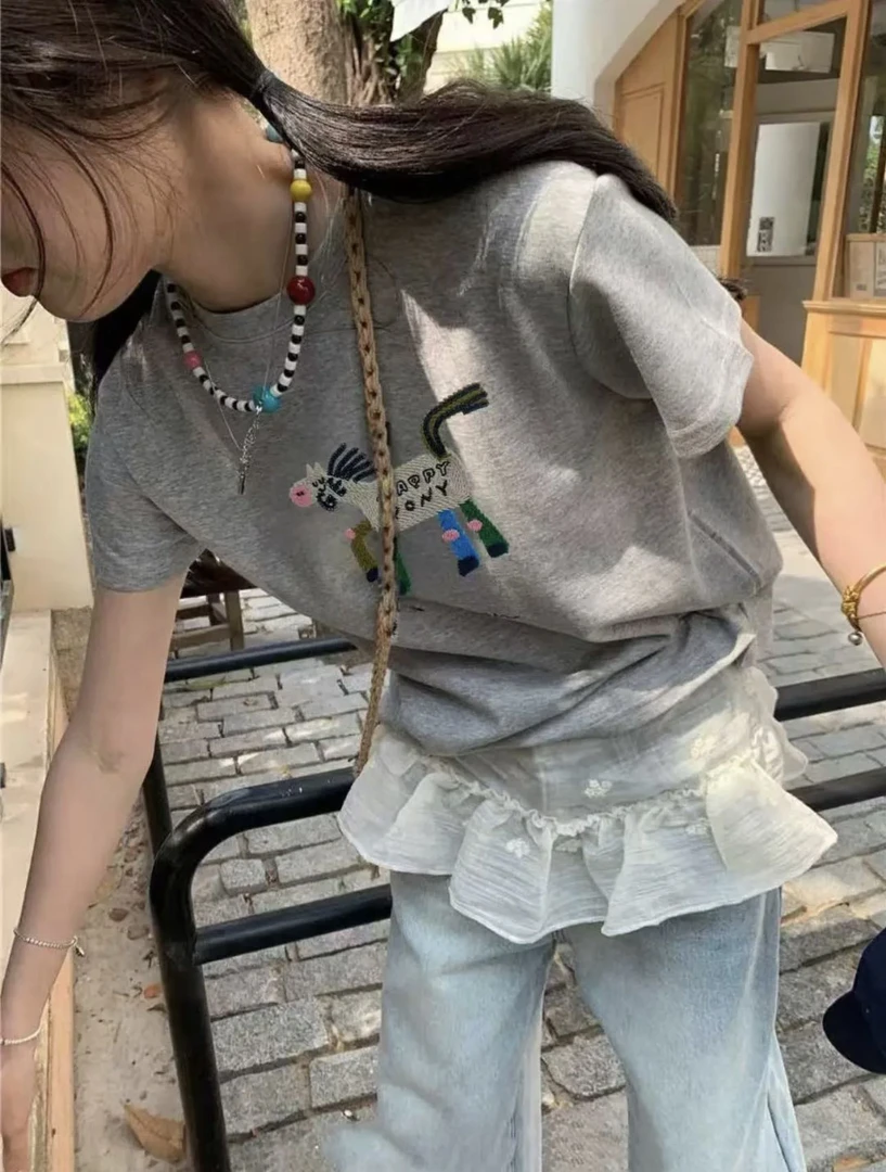 快乐的小马刺绣半袖