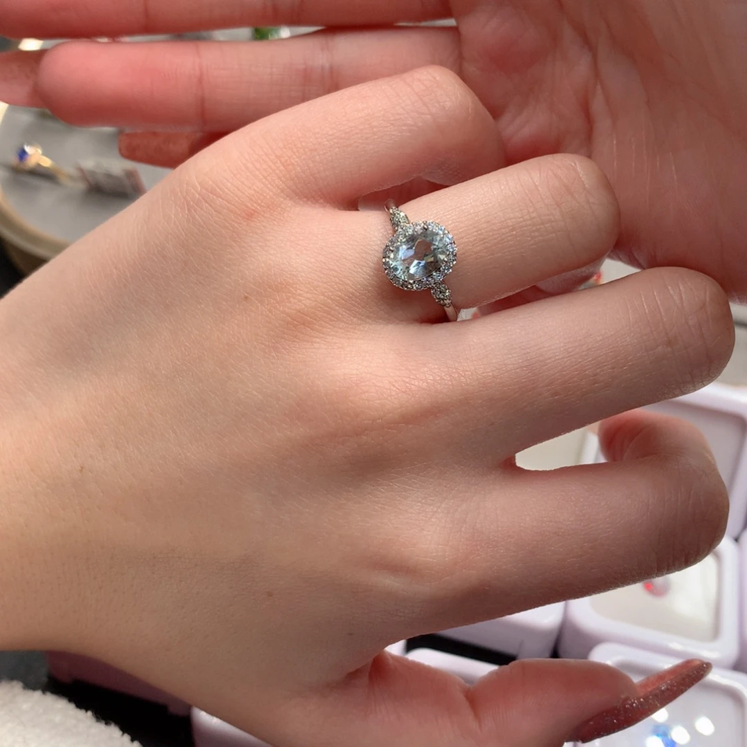 海蓝宝石戒指银S925镶嵌