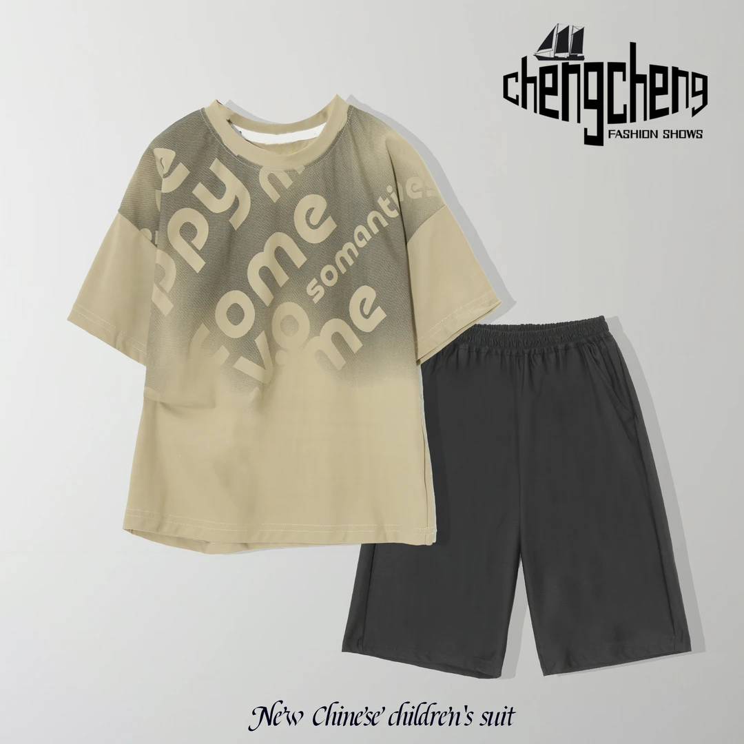 高级感短袖短裤潮流卡通设计感中大童时尚夏休闲凉感套装PA-N333