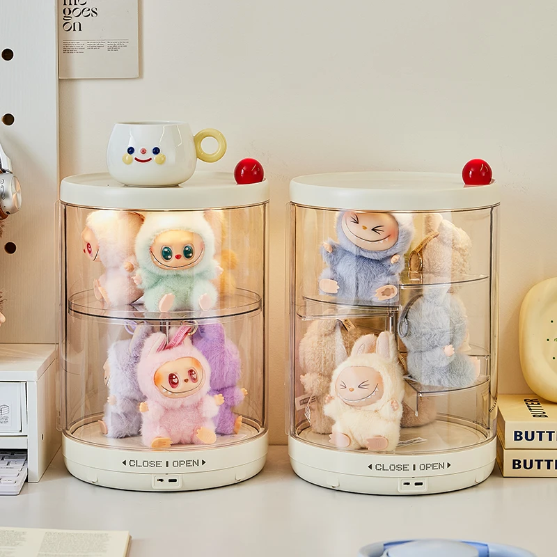 旋转盲盒展示架收纳亚克力泡泡玛特手办防尘罩桌面玩偶摆件置物架