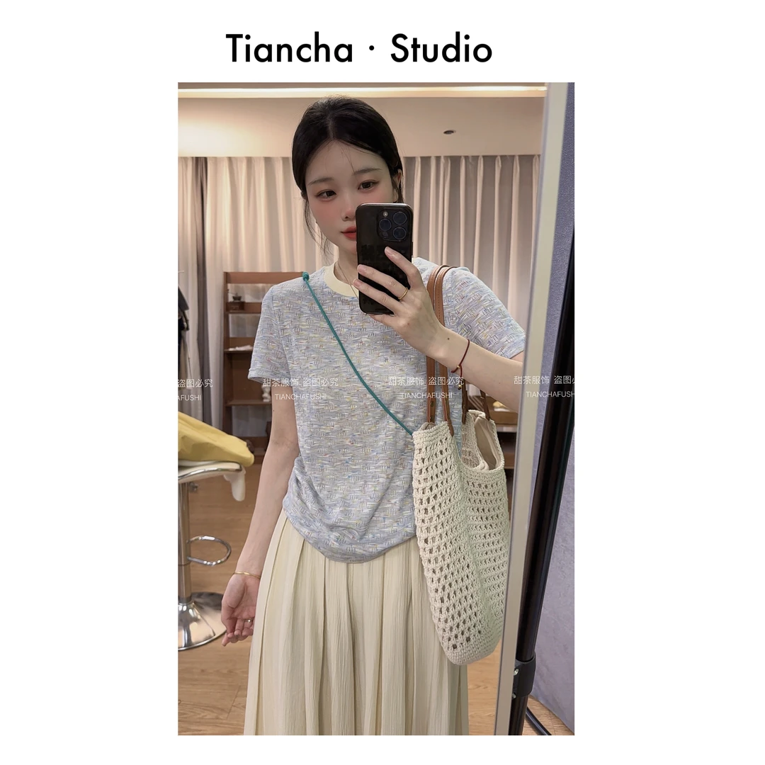 sweet c【彩虹跳跳糖】M741 #夏季正肩T恤女韩风撞色圆领舒适百搭