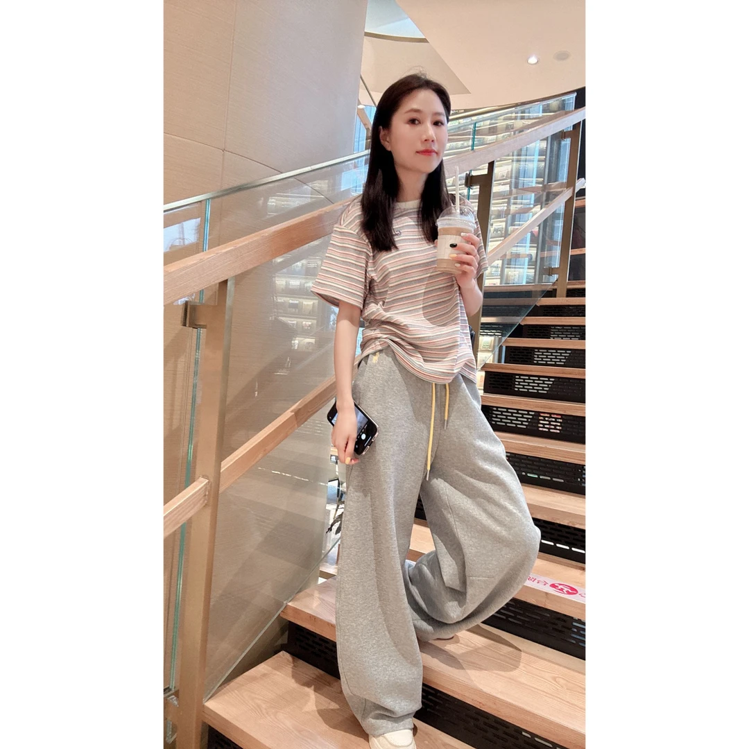 【91032】中板型-夏季高弹色织间刺绣休闲显瘦百搭女装圆领短袖t恤