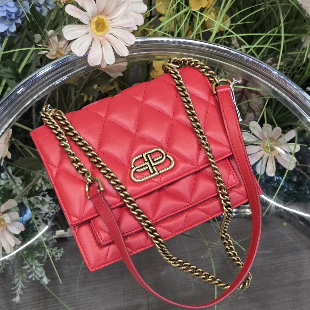 95新 Balenciaga/巴黎世家 达达/红色翻盖链条包