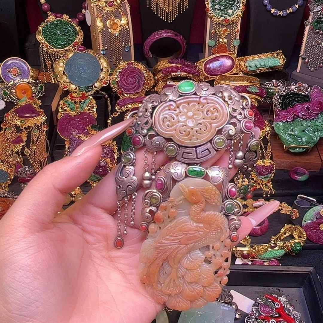 翡翠银S925镀金镶嵌颈饰